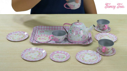 Fancy floral tin tea set