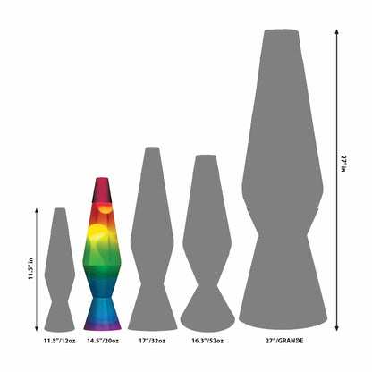 14.5” LAVA® Lamp Rainbow – White/Clear/Tricolor Size Comparison