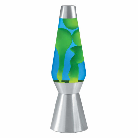 27” LAVA® Lamp Grande – yellow wax, blue liquid, silver base and cap