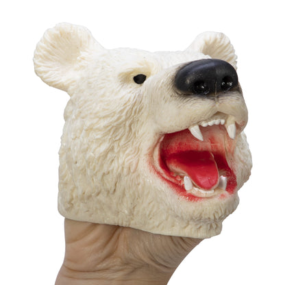 Stretchy Polar Bear Hand Puppet on hand