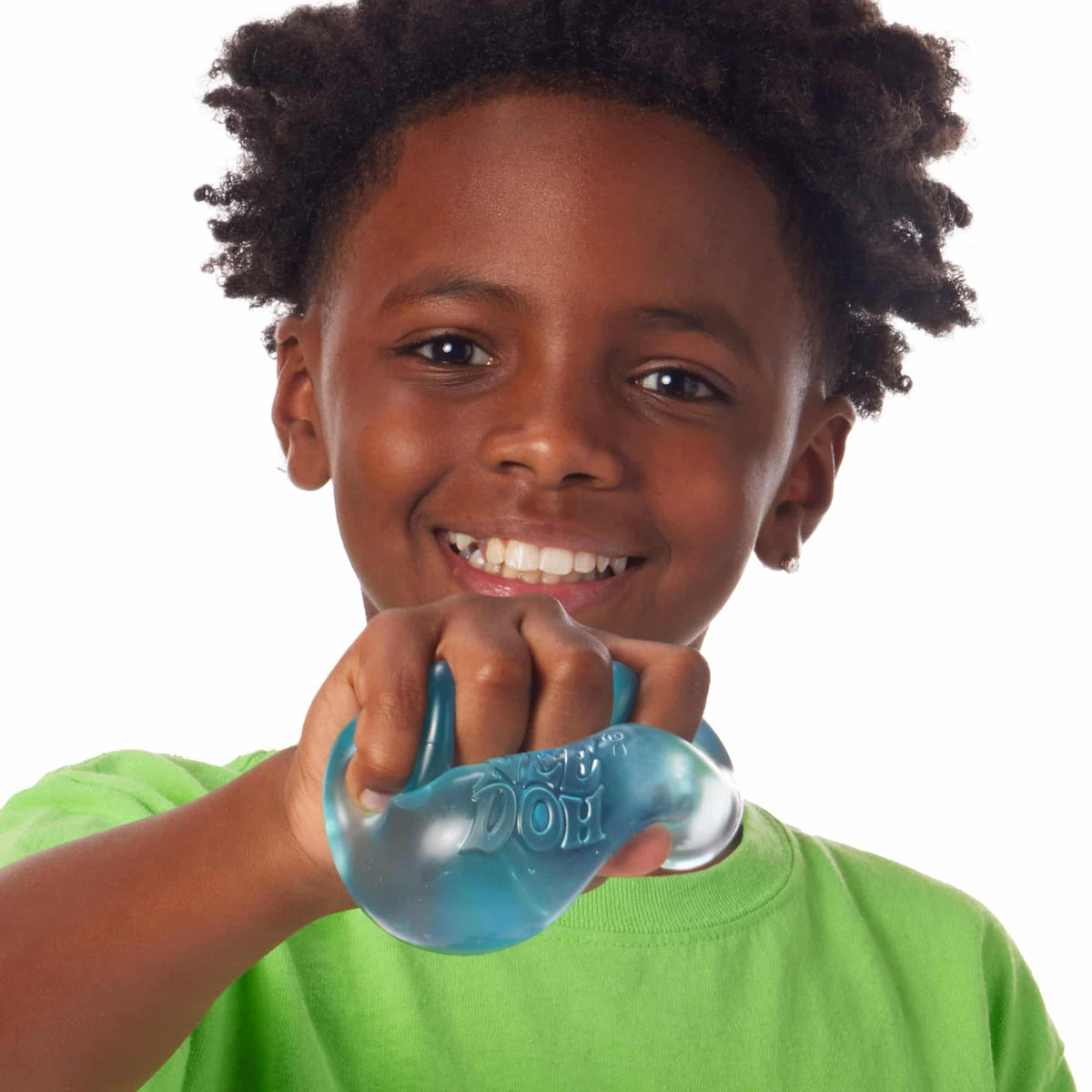 NeeDoh Nice Cube Lifestyle of boy squeezing blue Nice Cube