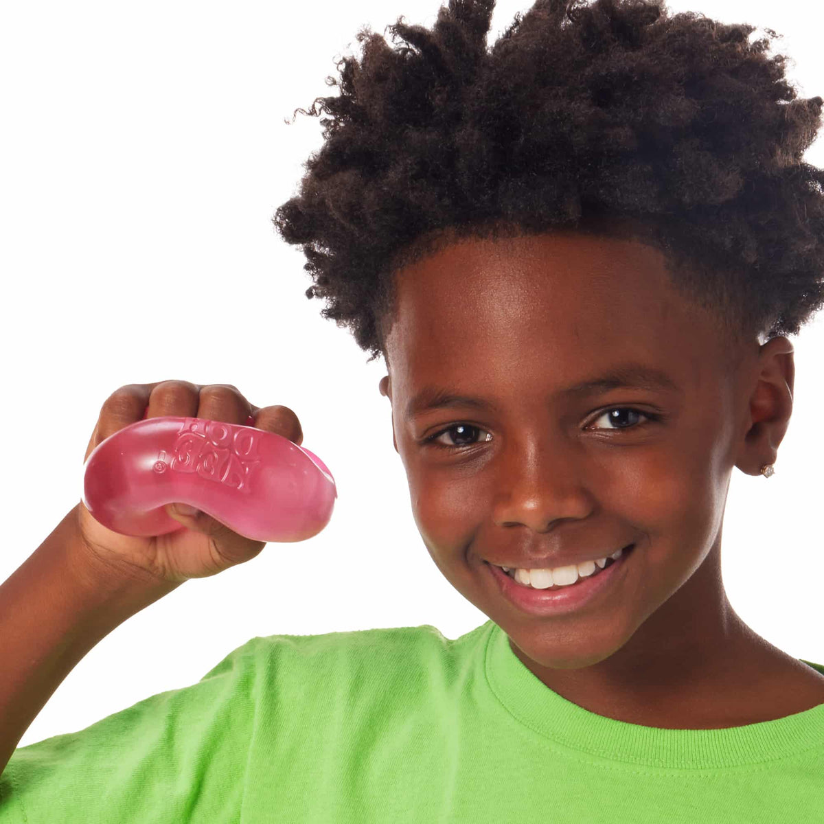NeeDoh Nice Cube Lifestyle of boy squeezing pink Nice Cube