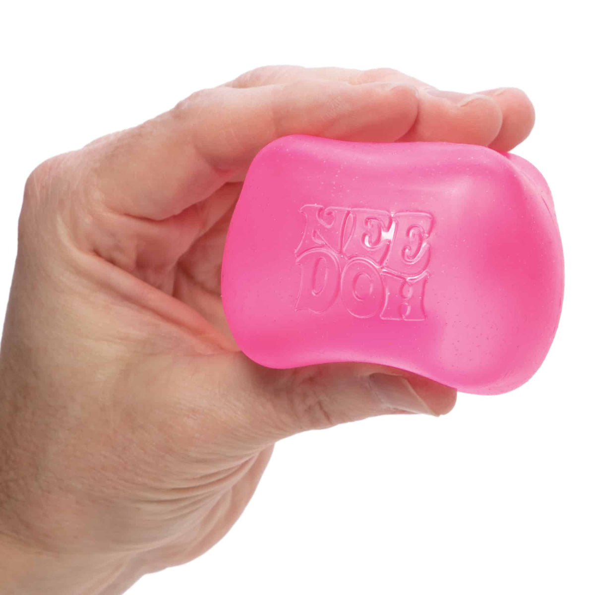 NeeDoh Nice Cube Pink Held in Hand