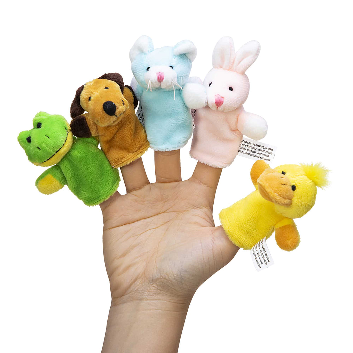 Animal Finger Puppets - Hand - Frog, Dog, Cat, Rabbit, Duck