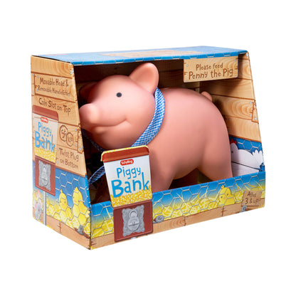 Rubber Piggy Bank in Package Front Angle